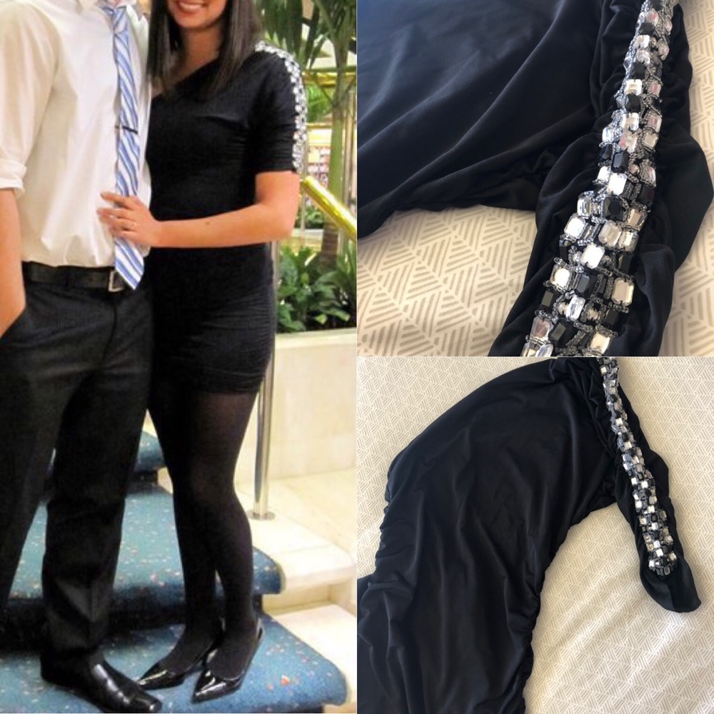 One shoulder black dress